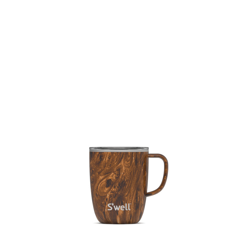 Swell Stainless Steel Travel Mug with Handle - Triple-Layered Vacuum-Insulated Container Designed, 12 oz., Teakwood