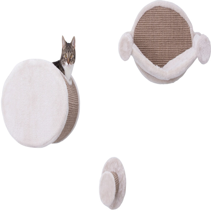 Light Gray and Beige Sisal Wall Mounted Cat Lounge Set