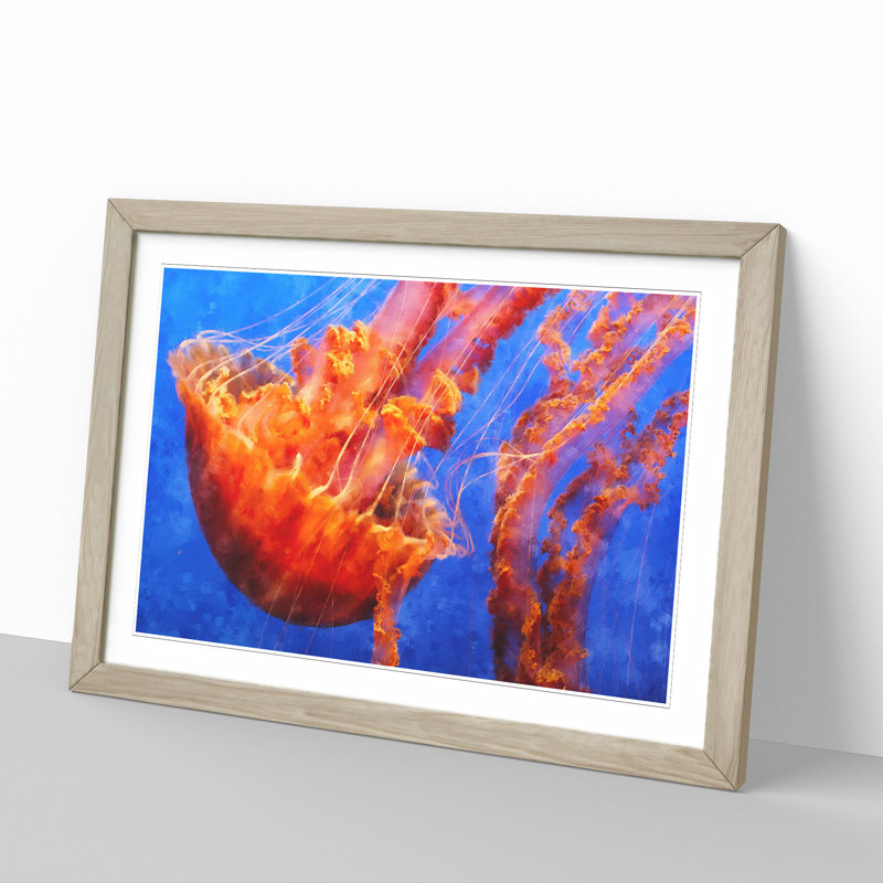 Jellyfish Vol.2 - Picture Frame Painting, 27cm H x 36cm W x 2cm D, Oak