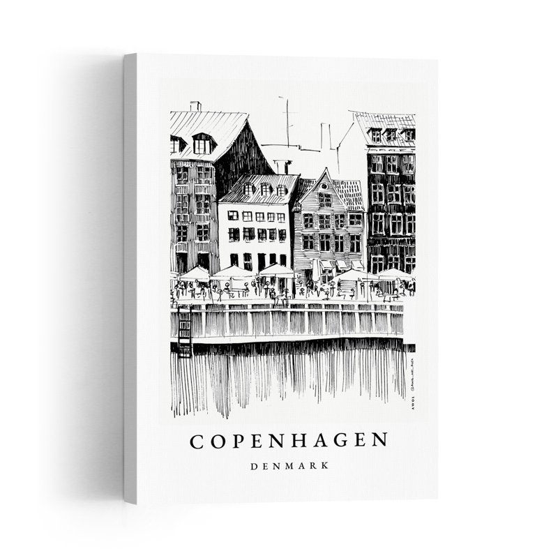Croquis du front de mer de Copenhague, architecture contemporaine abstraite, impression d'art mural de la ville
