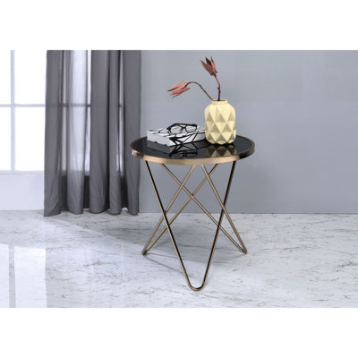 Table de bout ronde en forme de «V» Champagne Finish Champagne