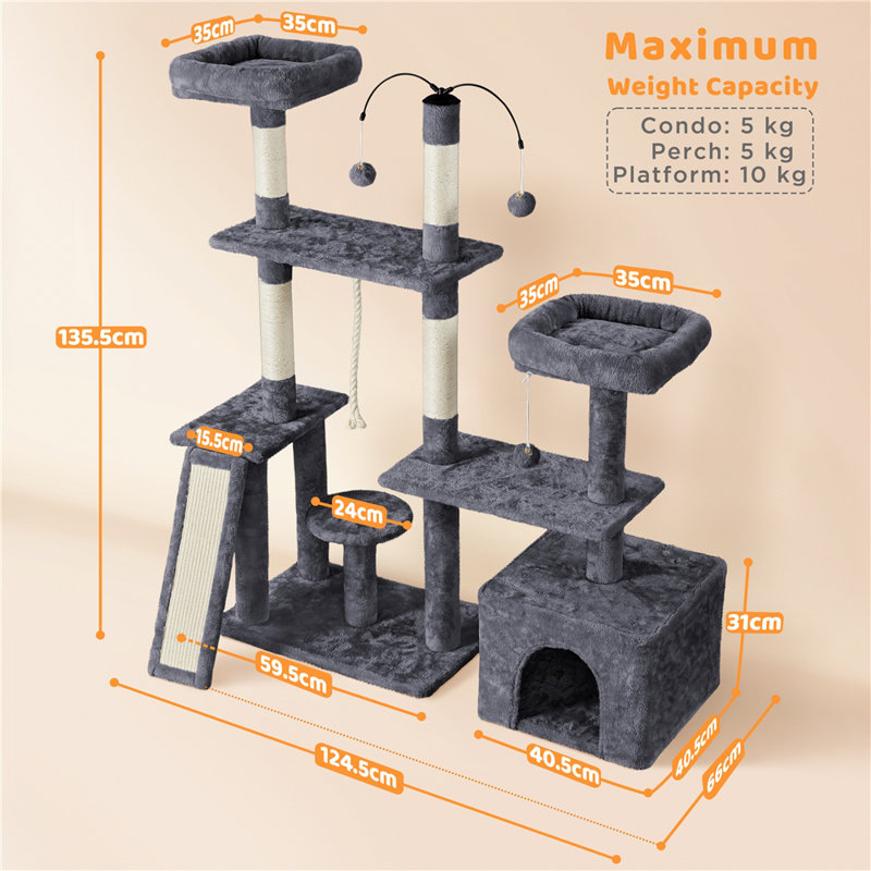 136cm H Cat Tree, Dark Grey