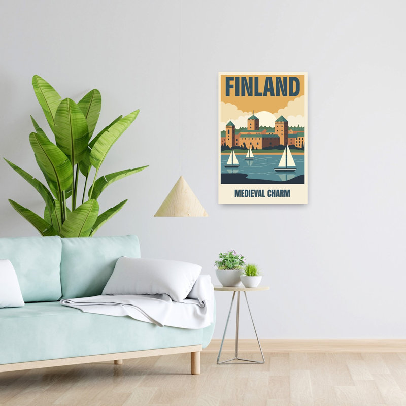 Art mural paysage finlandais, paysage urbain rétro, charme tranquille rétro, 24" H x 16" W