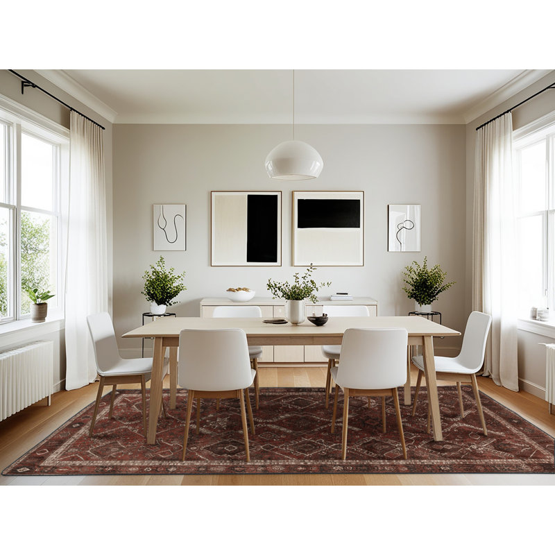 Machine Washable Persian Brown Area Rug, Rectangle 7' x 10'