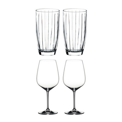 Riedel Crystal Tall All-Purpose Glass And Cabernet Red Wine Glass Set (4 Pack)