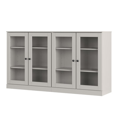 Buffet 100 % bois massif de 64 po avec portes en verre givré et 4 tiroirs