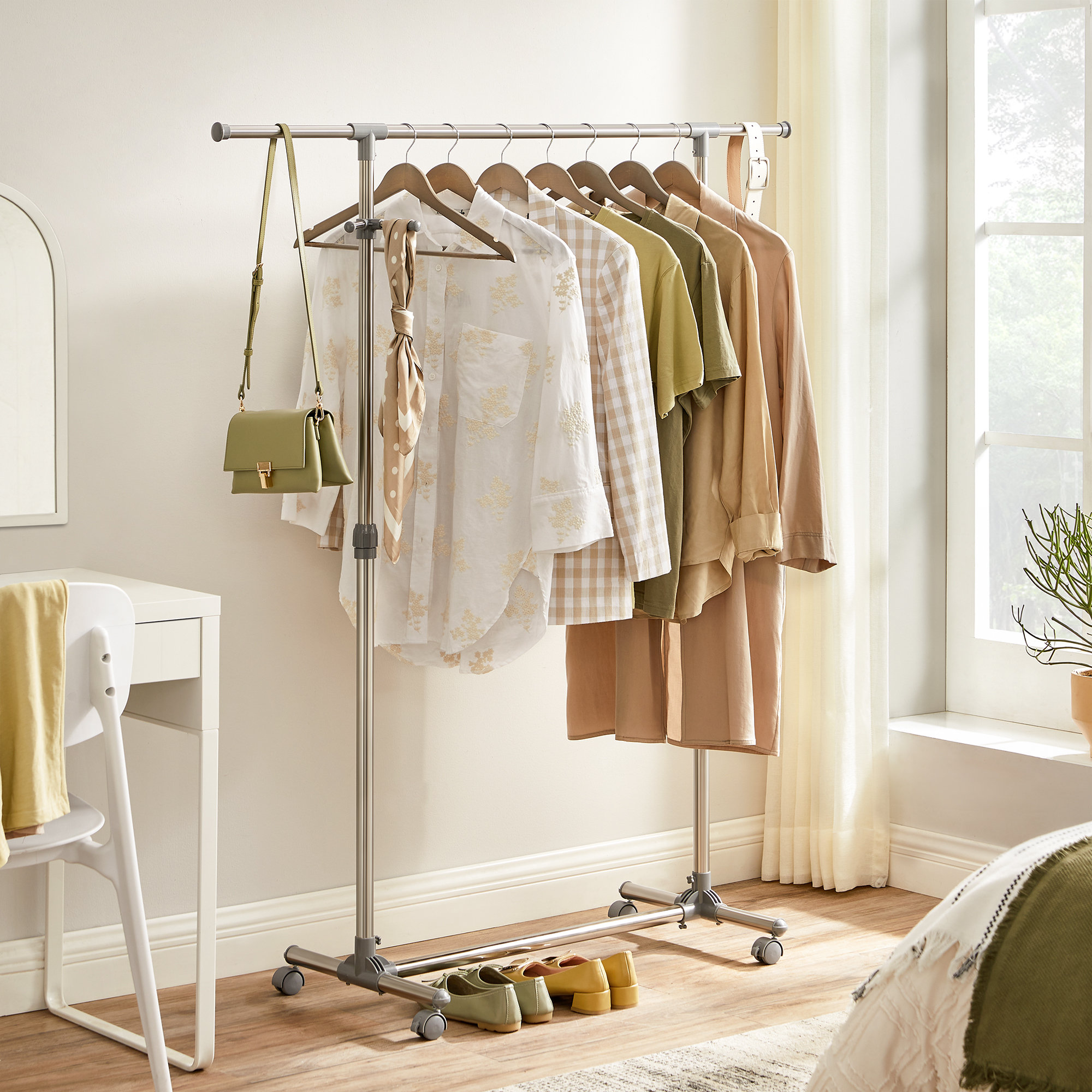 Mobile Clothes Racks Rebrilliant Mobile Clothes Rack With Casters, Rolling Clothing Rack ...