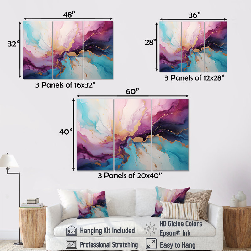 Liquide or liquide encre art - ensemble de décoration murale en marbre, Toile tendue, H 32 po x l 48 po x P 1 po