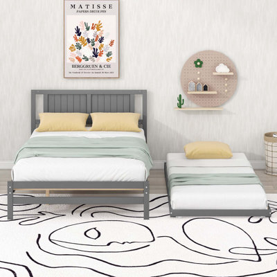 Full Size Platform Bed With Adjustable Trundle