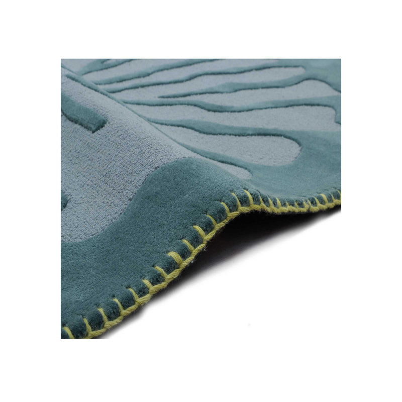 Wool Floral Area Rug in Teal, Rectangle 8' x 10'