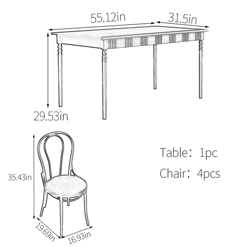 Ensemble de table de salle à manger Vintage, H 29,53 po x L 55,12 po x l 31,5 po