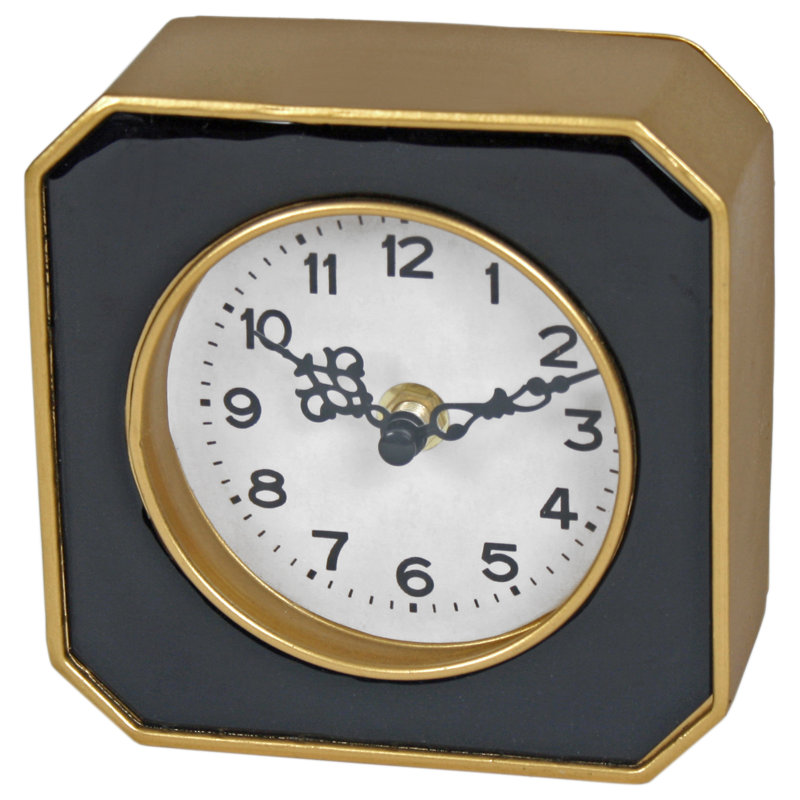 Analogue Metal Quartz Movement / Crystal Tabletop Clock in Black/Gold