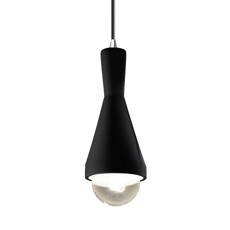 Luminaire suspendu conique à 1 lumière Breeona avec détails en métal, Lustre noir, Chrome poli