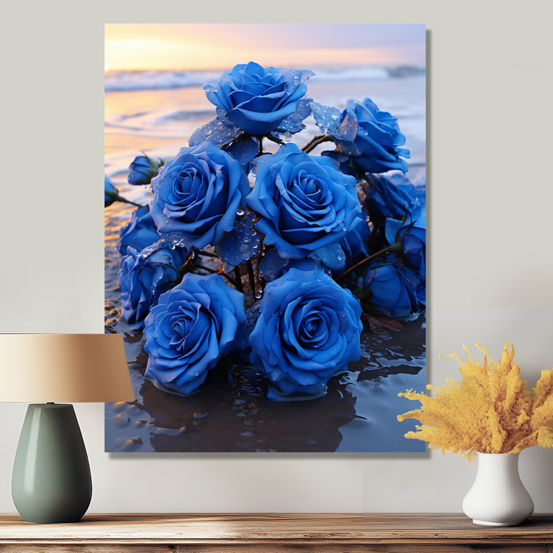 Roses bleues sur la plage - Roses, art mural, Métal métal, H 20 po x l 12 po x P 1 po
