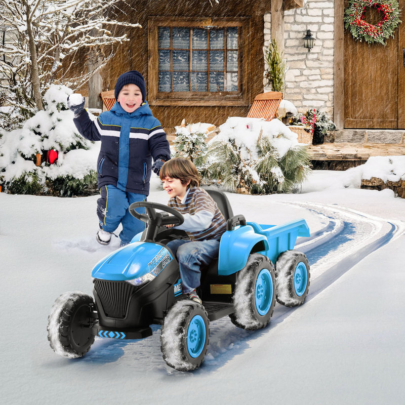 Blue 12V Kids Ride-On Tractor with Remote Control