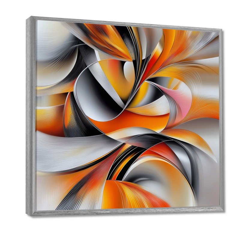 «Geometric Orange Fragment Vector IV», reproduction d'art géométrique abstraite, H 30 po x l 30 po, Argent argent