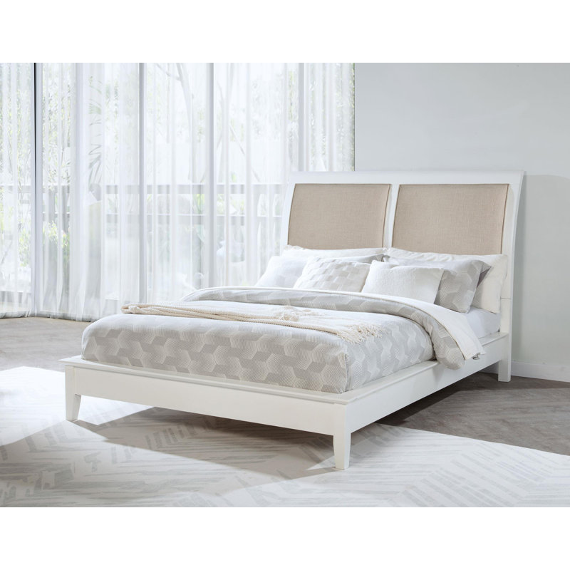 56-inch Upholstered Panel Bed White, Queen