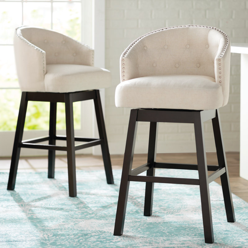 Conny Swivel Upholstered Counter Stool with Solid Wood Frame