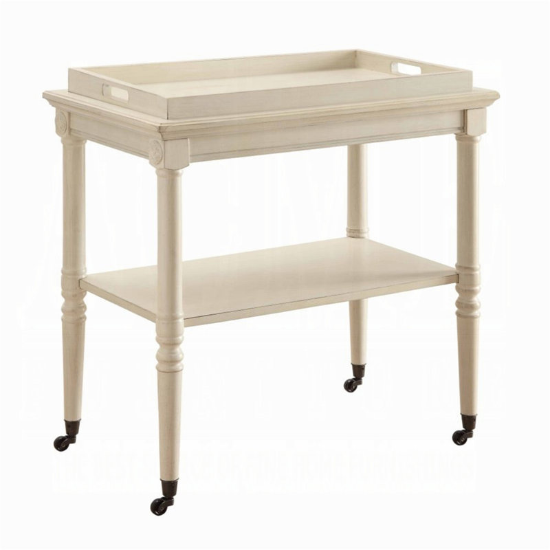 Wooden Kitchen Serving Cart With 1 Open Compartment In Antique White Finish