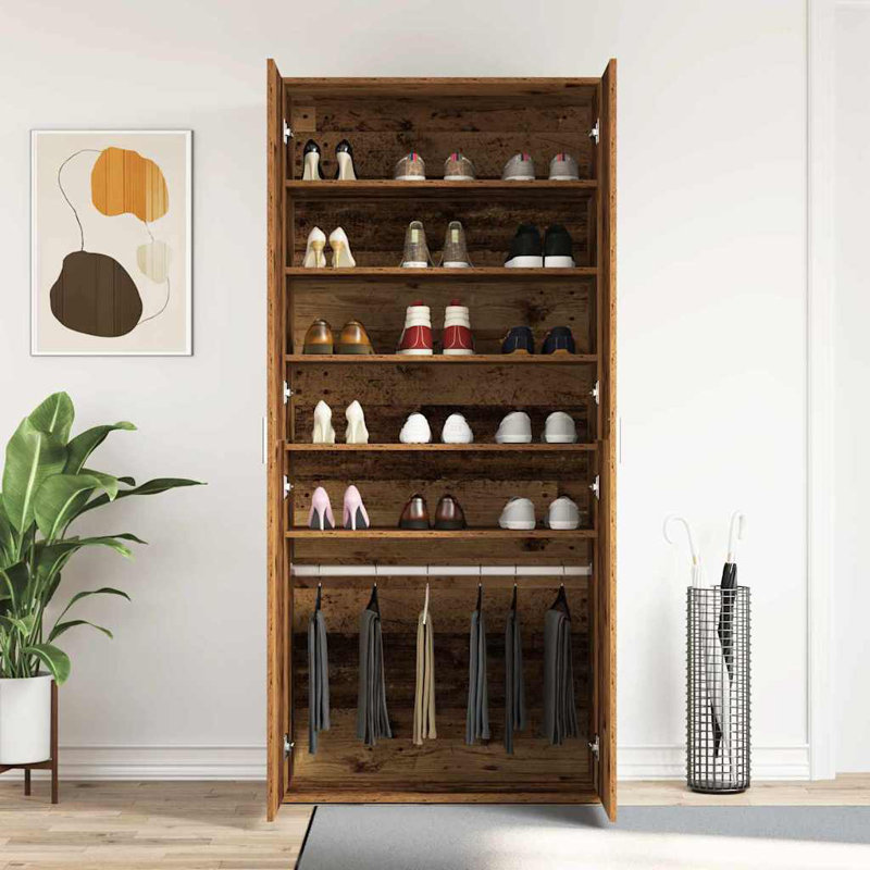 Shoe Cabinet With Door 80 X 39 X 180 Cm Engineered Wood, Brown