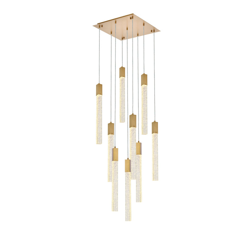 Luminaire suspendu rectangulaire à 9 lumières Aliha, Or satiné