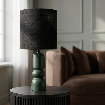 Paros Green Genuine Marble Base And Linen Textured Fabric Shade Table Lamp