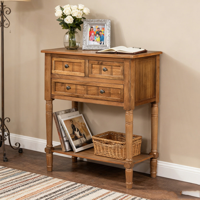 Console étroite, canapé mince avec trois tiroirs de rangement et tablette inférieure pour le salon, assemblage facile