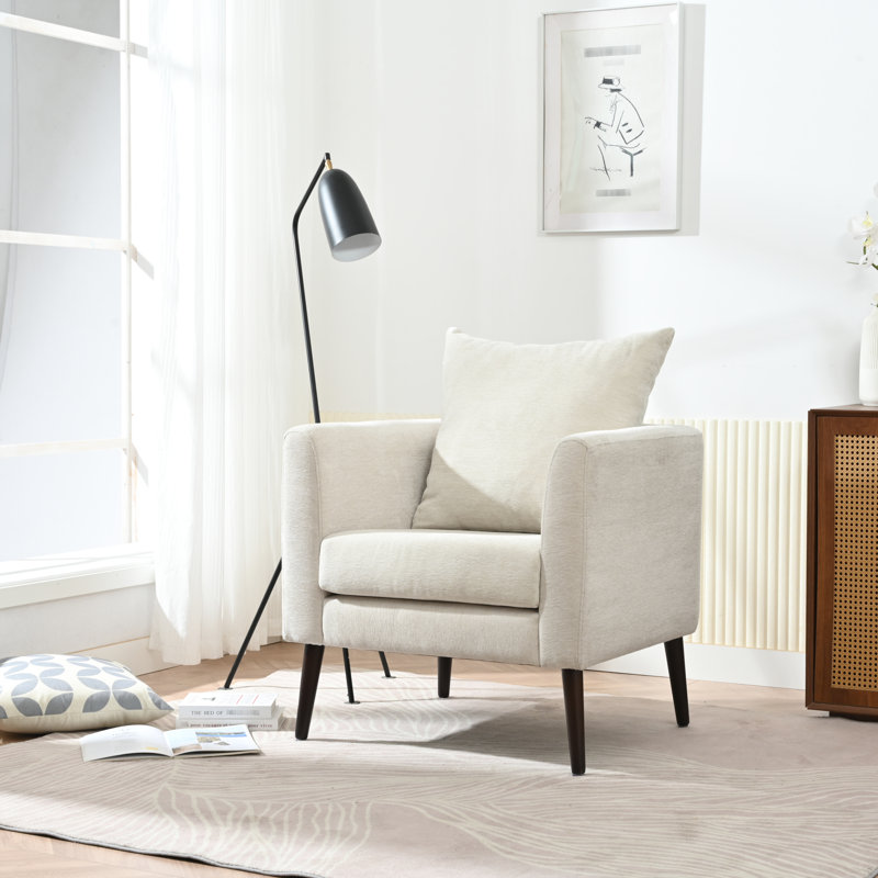 Fauteuil d'appoint en chenille avec pieds en bois massif beige pour la chambre à coucher et la salle à manger, Beige