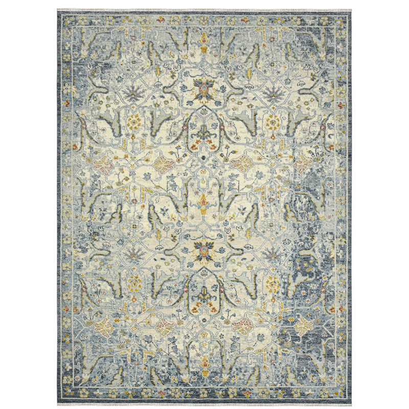 Tapis oriental bleu / gris noué à la main Torina, Rectangulaire 2 pi x 3 pi