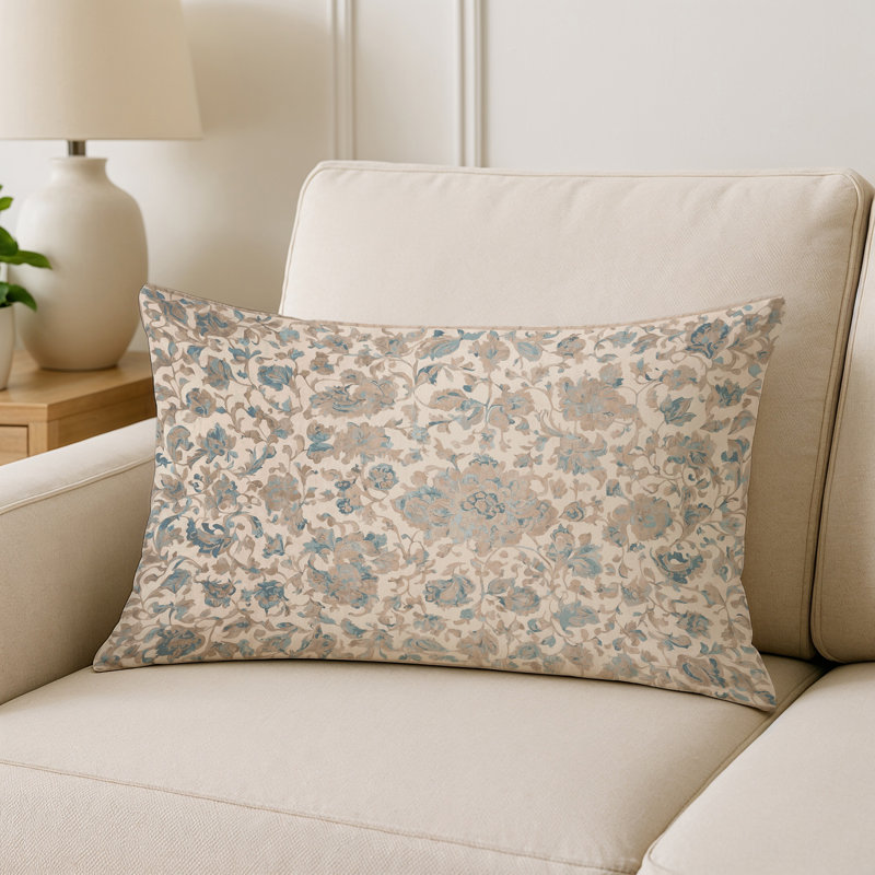 Coussin décoratif intérieur / extérieur gris Modern Modern, Floral beige, Rectangle H 25 po x l 18 po