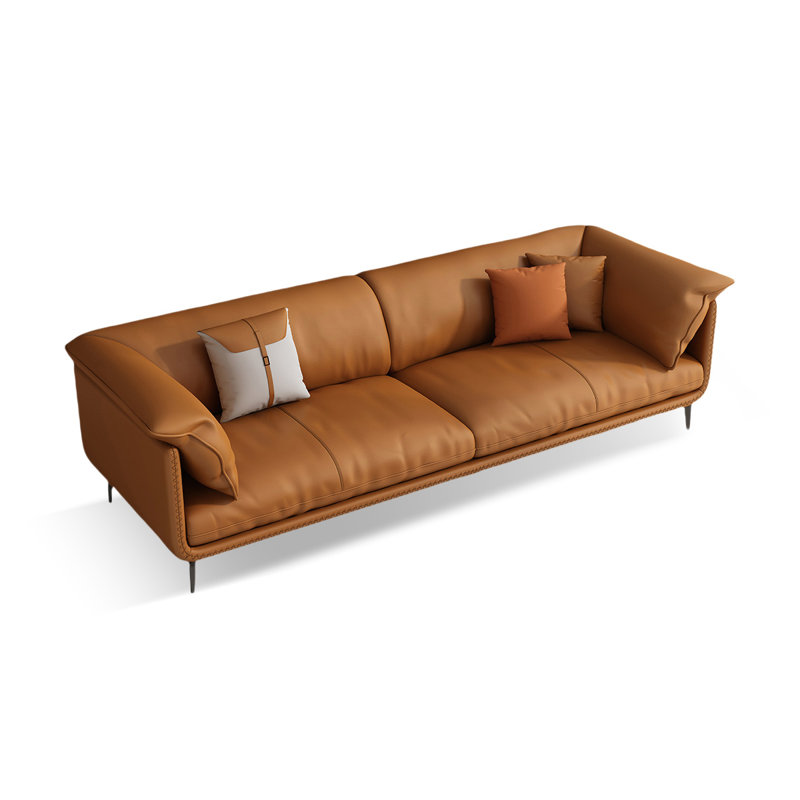 Orange Genuine Leather Standard Sofa cushion Loveseat, 33.46" H x 86.61" W x 37.40" D