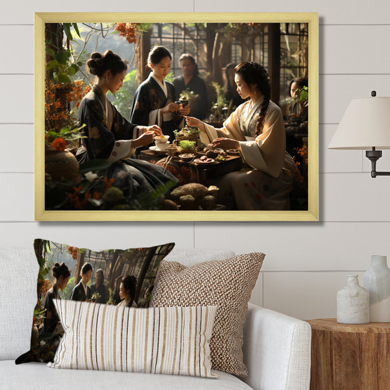 Asian Art Harmony in Tea VI - reproduction d'art, H 12 po x l 20 po x P 1 po, Encadrement doré