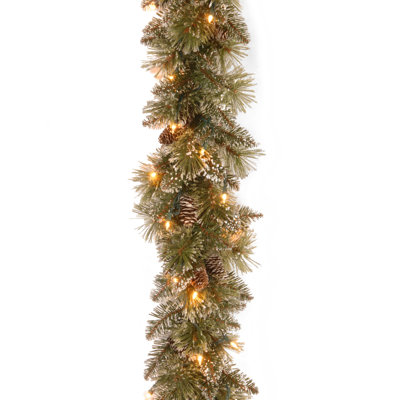 108" Frosted Pre-Lit Bristle Pine Christmas Garland