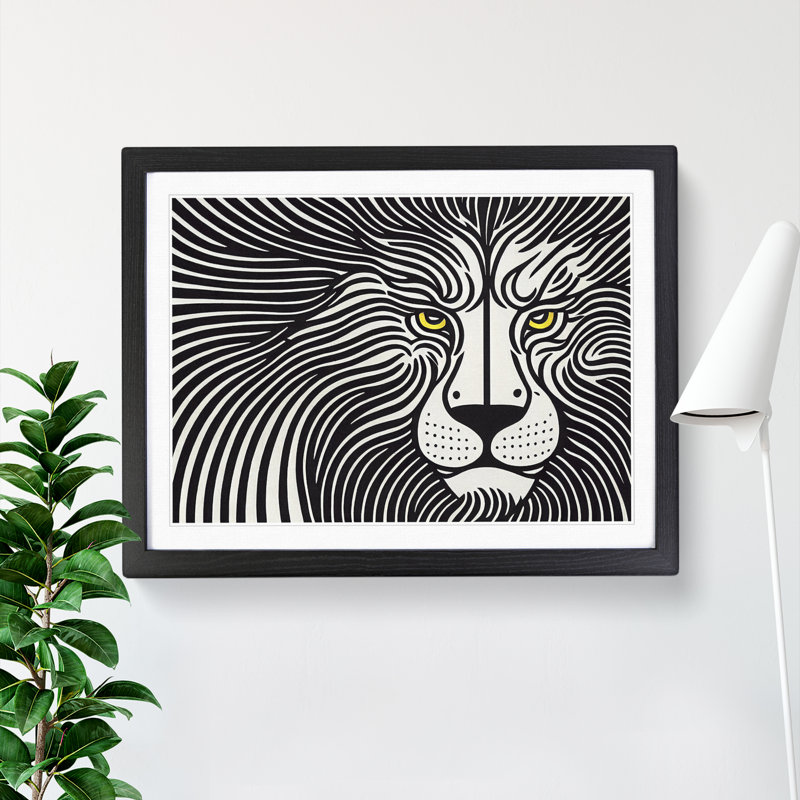 XH1022-1872X Celebrated Abstract Lion - Single Picture Frame Painting, 46cm H x 64cm W x 2cm D, Black