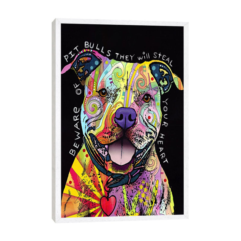 Beware Of Pit Bulls by Dean Russo - Floater Frame Print on Canvas, 101.6 cm H x 66.04 cm W, White Framed