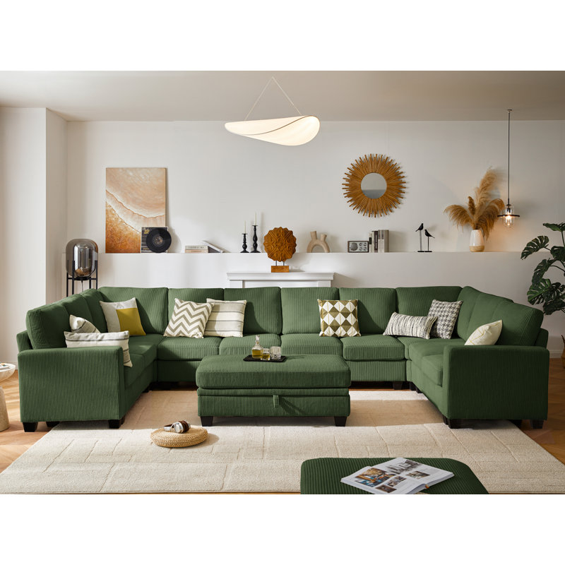 Latitude Run® Modular Sectional Couch| Corduroy U-Shape Sofa Bed Convertible Chaise With Storage Ottoman For Living Room Modern Furniture, 12 Seater Sleeper