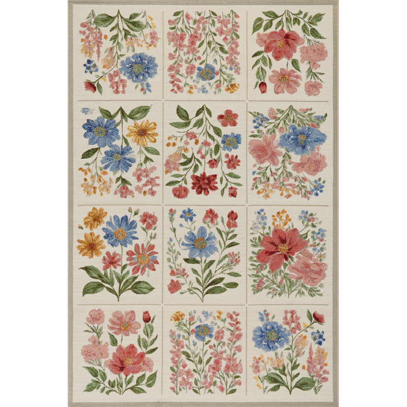 Tapis intérieur / extérieur floral Solari, Rectangle 5' x 8'