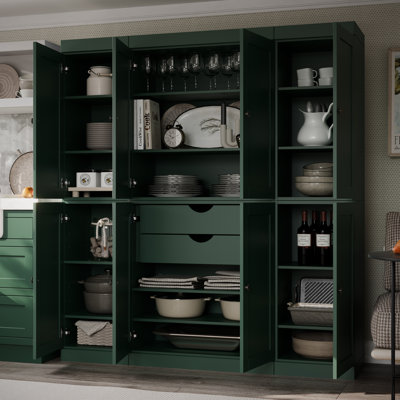Garde-manger 100% en bois massif 65 po avec portes Shaker, 2 tiroirs et tablettes réglables