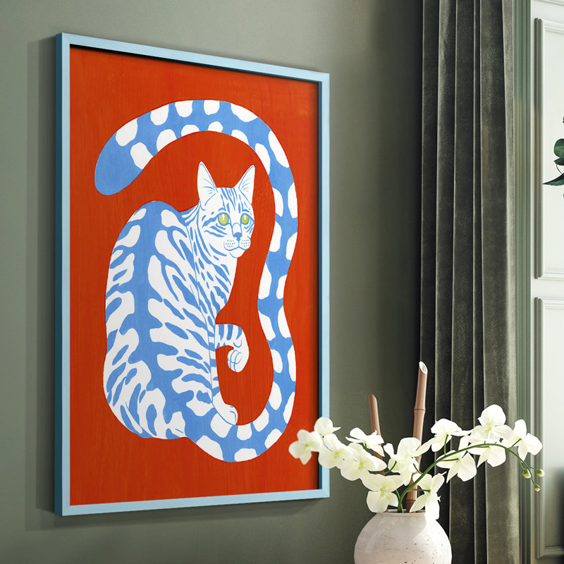 Complementary House Cat I, reproduction encadrée - bois massif, Bleu, H 10 po x l 8 po