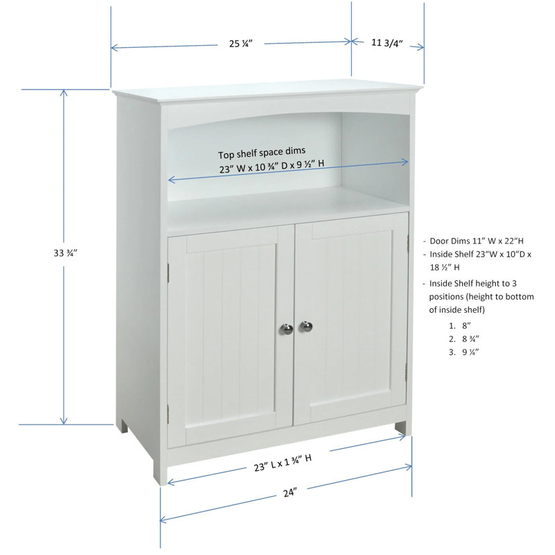  Double Door Bathroom Floor Cabinet with Open Shelf Storage, White