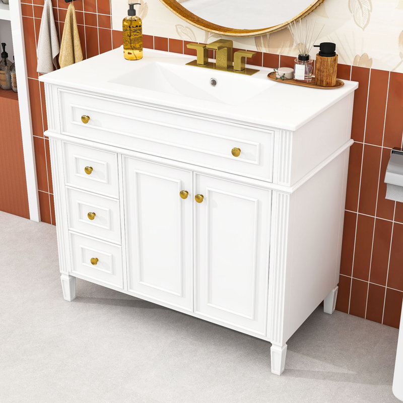 Bathroom Vanity with Sink, 3 Drawers and 2 Soft-Close Doors, White