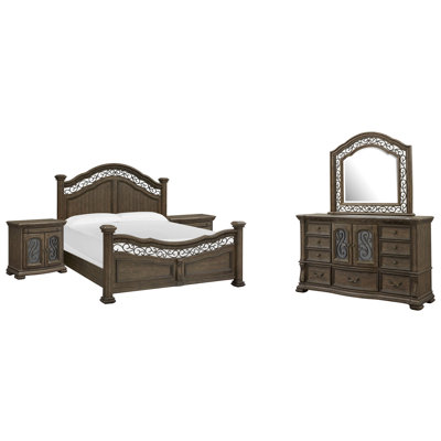 Hans California King Panel Bed 2 Bachelor Chests And Drawer Dresser With Shaped Mirror