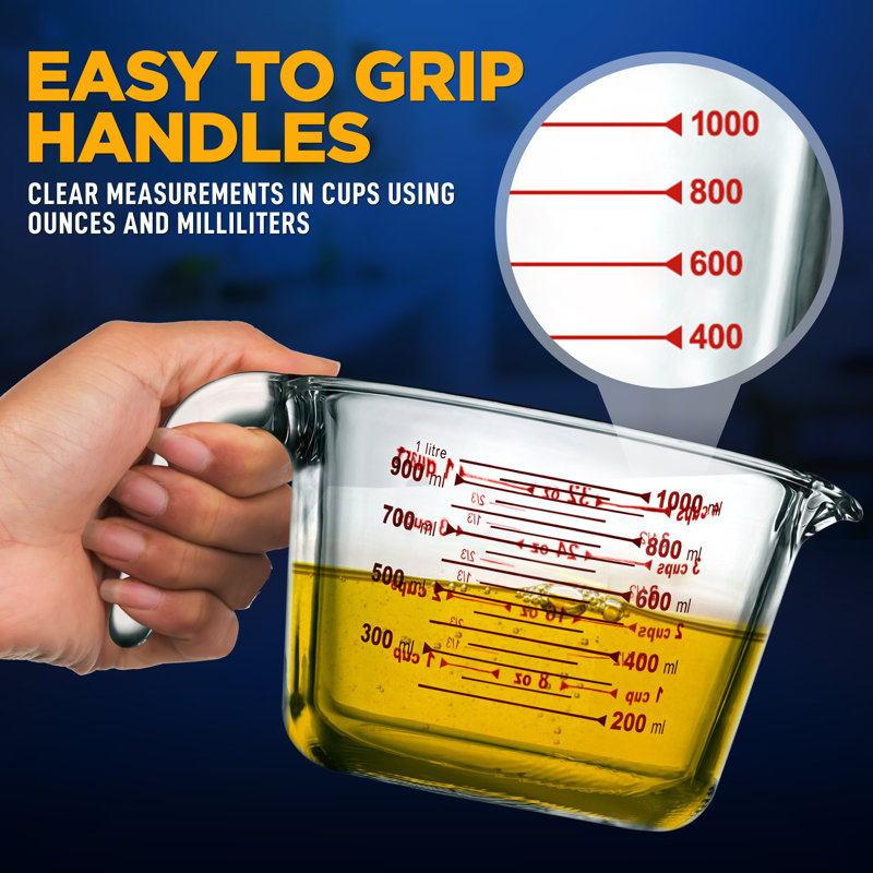 1000 Ml. High Borosilicate Glass Measuring Cup With Customized Decal Scale