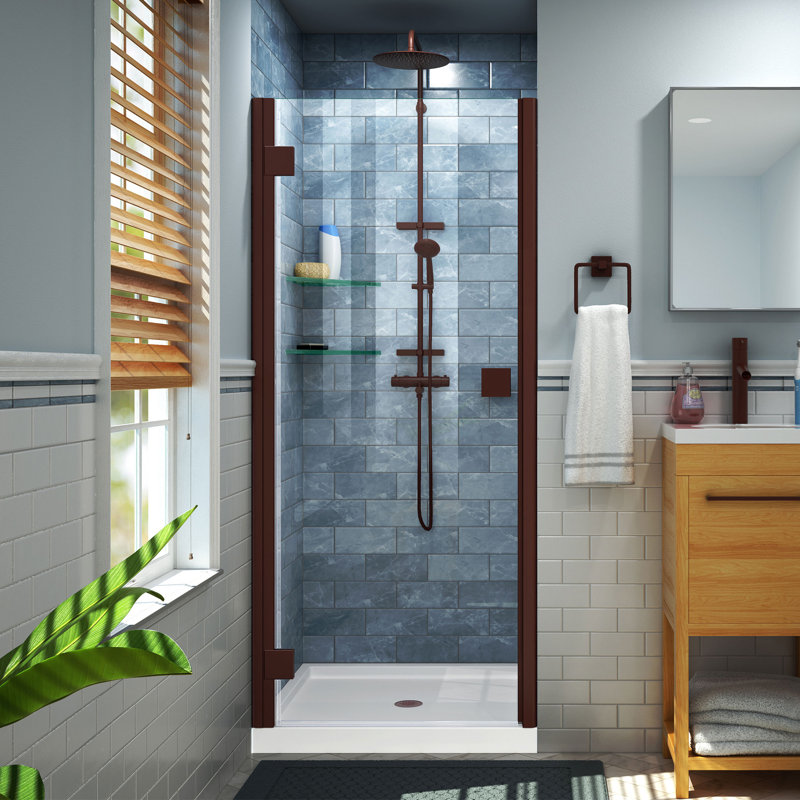 Porte de douche à charnière demi-cadre l 34 po x H 72 po Lumen, Bronze huilé