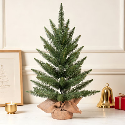 Arbre de Noël de table complet avec base en toile de jute