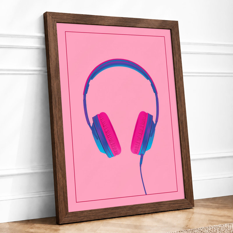 Pop Headphones Modern - Framed Print, Walnut, A4 - 29.7 x 21.0 cm