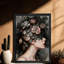 Art mural noir rétro avec femme et nature, impression de style surréel foncé-1711209917