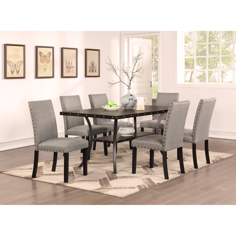 Mobilier de salle à manger moderne et classique avec plateau rectangulaire en bois naturel et chaises 6x