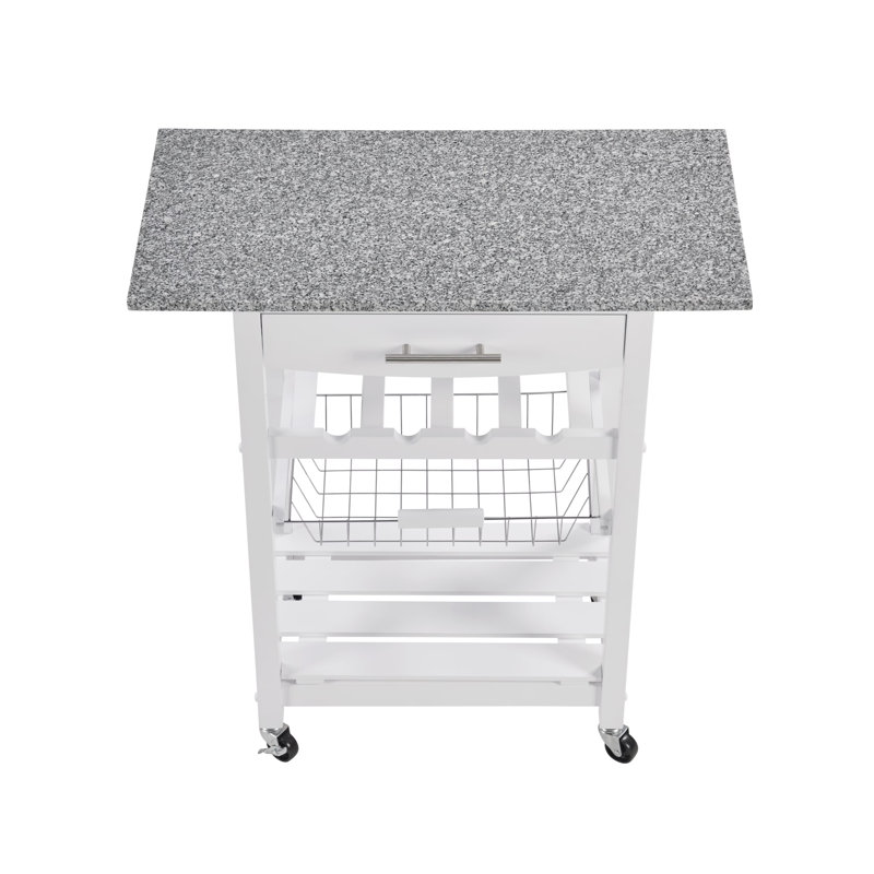 Mobile Rolling Kitchen Island Trolley Serving Cart, White,  Marble, 33.55" H x 30" W x 15.75" D