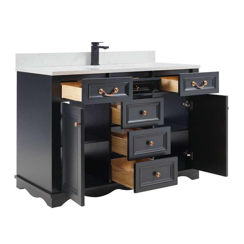 48" Solid Wood Sink Vanity  With 1' Artificial Stone Top, Tricorn Black